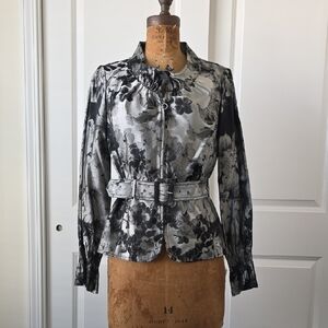 Ellen Tracy Black and Gray Floral Blazer